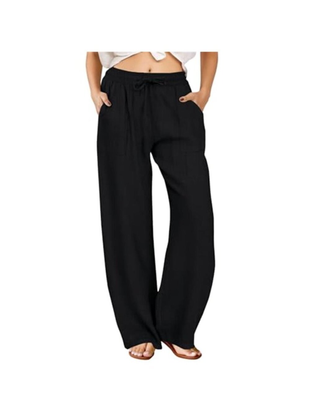 FireSwan Womens Palazzo Pants Casual Drawstring Flowy Pants Wide Leg Summer